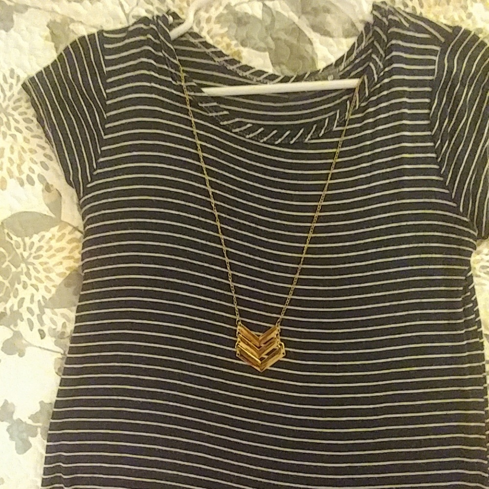 Navy Blue/White Stripped Blouse-Necklace included